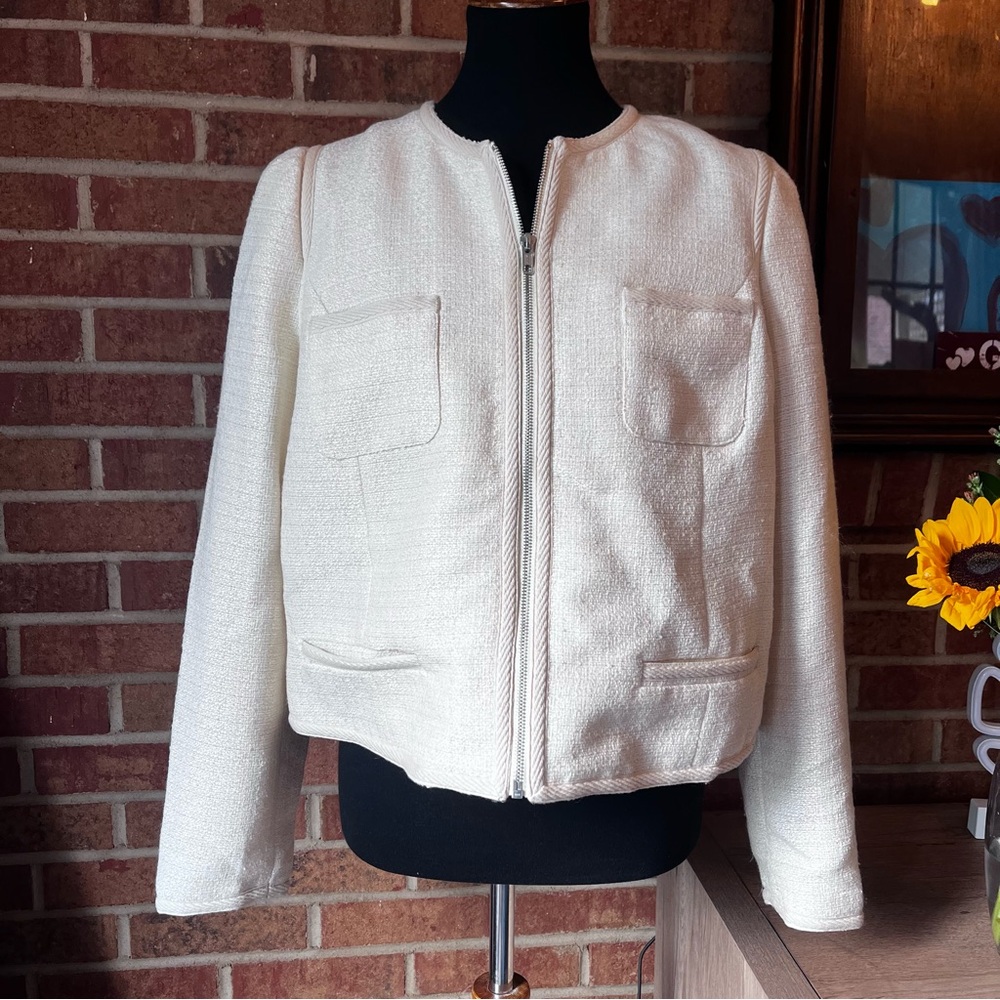 Mango Cream Blazer with Textured Fabric and Relaxed Fit NWOT Size XL